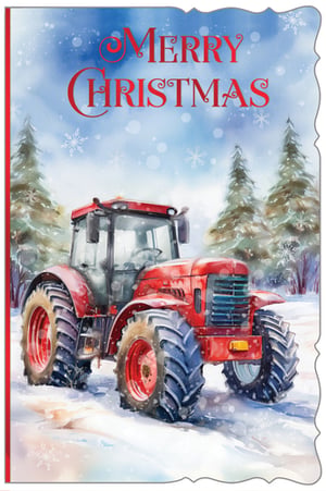 Bring a touch of rustic charm to your Christmas card selection with this delightful design from Out of The Blue Studios Ltd. Featuring a vibrant red tractor set against a serene, snowy landscape with festive pine trees and gently falling snowflakes, it captures the magic of a winter Christmas. The "Merry Christmas" message is beautifully presented in a classic red font, adding to the traditional feel. This "Open Male" card is perfect for customers looking for a general yet thoughtful Christmas greeting for friends, family, or colleagues. Each wholesale pack contains 6 cards, ready to add a unique and heartwarming option to your seasonal display.