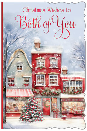 Offer your customers a truly heartwarming Christmas greeting with our "To Both Of You" card. This exquisite design from Out of The Blue Studios Ltd captures the enchanting spirit of a snowy festive village. Featuring charming shops adorned with wreaths and garlands, a beautifully decorated Christmas tree, and gently falling snowflakes, the watercolour artwork evokes a classic, cosy Christmas feel. The elegant red script, "Christmas Wishes to Both of You," makes it the perfect choice for sending warm wishes to couples, friends, or family. Available in a convenient 1x6 pack size, these cards are a delightful addition to any seasonal collection, promising to spread joy and festive cheer.