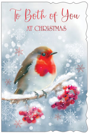 Bring a touch of classic Christmas charm to your store with our 'To Both Of You' Christmas card. This heartwarming design features an iconic robin perched gracefully on a snow-dusted branch, surrounded by vibrant red berries and delicate falling snowflakes. It beautifully captures the serene magic of a winter wonderland.
Perfect for sending warm festive wishes to couples or any two special people, this card is sure to be a popular choice. Supplied by Out of The Blue Studios Ltd., each pack contains 6 high-quality cards, making them an excellent addition to your seasonal greeting card collection. Help your customers share the joy of Christmas with this delightful design.