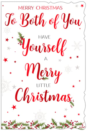 Spread double the festive cheer with our charming 'To Both Of You' Christmas card! This beautiful design features elegant red script lettering, wishing a special couple a "Merry Christmas" and to "Have Yourself A Merry Little Christmas." Adorned with classic holly, festive stars, and delicate snowflakes, it's a truly delightful card that captures the spirit of the season.
Perfect for customers seeking a thoughtful greeting for friends or family celebrating together, this card offers a warm and inviting feel. Stock up your shelves with this eye-catching design, available in a convenient pack size of 1x6 from Out of The Blue Studios Ltd.