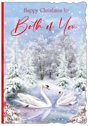 Introduce a touch of serene winter beauty to your Christmas card selection with our 'To Both Of You' card. This exquisite design from Out of The Blue Studios Ltd. captures the magic of the season, featuring two elegant swans gracefully gliding on a tranquil, snow-dusted lake. Surrounded by an enchanting forest of snow-laden trees and delicate falling snowflakes, it’s a truly heartwarming scene.
The festive message, "Happy Christmas to Both of You," is beautifully scripted, making it the perfect choice for customers wishing to send warm wishes to a special couple. Its classic charm and peaceful imagery ensure it will be a popular pick. Available in a convenient pack size of 1x6, ensuring you're well-stocked for the festive rush.