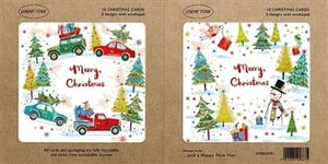 Bring festive cheer to your customers with our delightful 10 Artisan Boxed Christmas Cards from Paper Rose. Each beautifully presented box contains 10 high-quality cards, featuring 5 of each of two charming designs, complete with envelopes.
Your customers will adore the whimsical illustrations: one design showcases festive vehicles laden with gifts amidst a snowy Christmas tree scene, while the other features a cheerful snowman, playful bird, and twinkling trees. Both designs capture the magic of the season with their unique, hand-drawn style.
Perfect for spreading holiday joy, these cards are also a responsible choice. All cards and packaging are fully recyclable and sourced from sustainable materials. Available in a convenient wholesale pack of 6 boxes, these Paper Rose cards are a must-have for your seasonal collection.