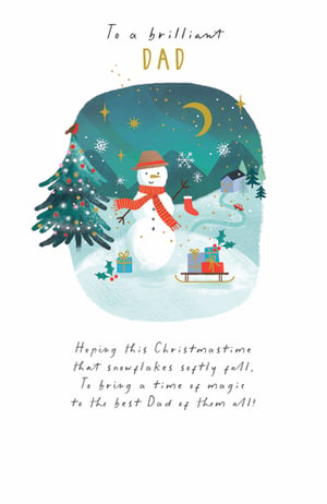 Offer your customers the perfect way to celebrate their amazing dads this Christmas with the 'Dad' card from Paper Rose. This beautifully illustrated card captures the magic of the season with a charming winter scene, featuring a cheerful snowman, a festive Christmas tree, and a sleigh laden with gifts under a starry, moonlit sky. The warm message inside reads: "Hoping this Christmastime that snowflakes softly fall, To bring a time of magic to the best Dad of them all!" Ideal for retailers, these heartwarming cards come in a convenient pack of 6, ensuring you're well-stocked for the festive rush. A truly brilliant choice for any dad!