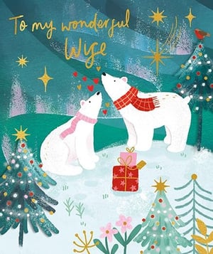 a christmas card with two polar bears and the words to my wonderful wife