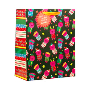 Get ready for the festive season with our delightful Medium Pigs In Blankets Gift Bag! This charming bag features an adorable pattern of pink pigs dressed in their Christmas best, set against a dark green background with twinkling stars. The playful 'ONLY HERE FOR THE PIGS IN BLANKETS' tag adds a touch of humour that customers will love. With its vibrant, striped side panels and sturdy yellow handles, this medium-sized bag is perfect for presenting those special Christmas gifts. Offer your customers a fun and unique way to wrap their presents this holiday. Available in convenient packs of 6.