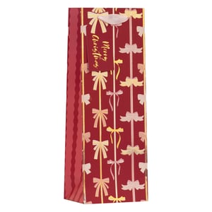 Elevate your festive gifting with our 'All Wrapped Up' Bottle Bag. This elegant gift bag boasts a rich, deep red background, beautifully adorned with a charming pattern of gold, pink, and silver bows. Designed specifically for bottles, it's the perfect way to present wine, spirits, or other special drinks. Each bag includes a delightful 'Merry Christmas' gift tag, adding a personal and festive touch. Its sturdy construction ensures your gifts are presented with style and security. A must-have for retailers preparing for the holiday season, these bottle bags are available in a practical pack of 6.
