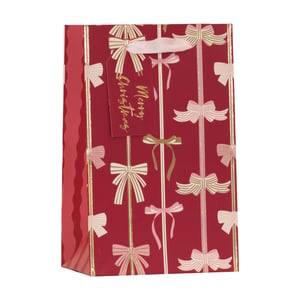 Get your customers ready for the festive season with our charming Small All Wrapped Up Gift Bag. This delightful bag features a rich red background adorned with an elegant pattern of gold and pink bows, creating a truly 'wrapped up' look. Vertical metallic stripes add a touch of sparkle, enhancing its premium feel.
Complete with a 'Merry Christmas' gift tag in shimmering gold script and soft pink ribbon handles, this bag is perfect for presenting small gifts, jewellery, or festive treats. Its sophisticated design makes it a versatile choice for any retailer looking to offer a touch of elegance. Supplied by Partisan Products Ltd. in a convenient pack of 6, ensuring you're well-stocked for the holidays.