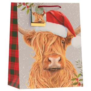 Introduce a touch of rustic charm to your festive offerings with our Large Cedar and Sage Gift Bag. This eye-catching design features a beloved Highland cow, complete with a cosy Santa hat, set against a snowy scene with festive foliage. A classic red and green tartan panel adds a traditional Christmas feel.
Crafted with eco-friendly materials, this spacious bag is perfect for larger gifts, ensuring your customers can present their presents beautifully and sustainably. Available in a convenient pack of 6 from Partisan Products Ltd., it's an essential for the holiday season.