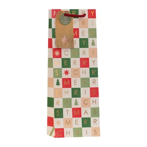 Make your festive offerings shine with our charming Christmas Grid Bottle Bag! Perfect for presenting wine, spirits, or other tall gifts, this bag features a delightful checkerboard pattern in classic Christmas red, green, and cream. Gold foil lettering spells out "MERRY CHRISTMAS" across the grid, complemented by sparkling stars and festive tree icons.
Each bag comes with a stylish gold gift tag, proudly displaying its eco-friendly credentials. The sturdy red rope handle ensures easy carrying, adding a touch of elegance and holiday cheer to any gift. Available in a convenient pack of 6, these premium bottle bags from Partisan Products Ltd are ideal for retailers looking to stock up on high-quality festive packaging.