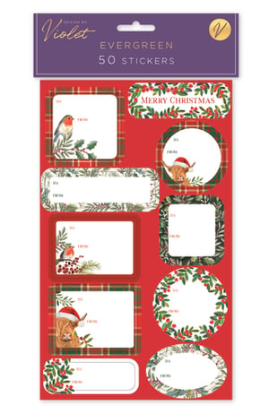 Bring festive cheer to every gift with our charming Evergreen 50 Stickers, designed by Violet. This delightful collection features 50 beautifully illustrated labels, perfect for adding a special touch to Christmas presents.
Discover a wonderful array of designs, from adorable robins and Highland cows in Santa hats to classic holly, berries, and traditional tartan patterns. With various shapes and clear 'To:'/'From:' fields, they make gift-giving effortless and stylish. Each individual pack contains 50 unique stickers, ready to adorn any festive parcel. Available for wholesale in a convenient pack size of 1x12.