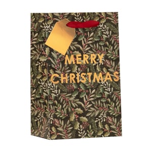Present your festive gifts beautifully with our Small Evergreen Gift Bag. This charming bag features a classic Christmas design, showcasing lush green foliage, vibrant red berries, and traditional holly on a dark, elegant background. The shimmering gold 'MERRY CHRISTMAS' lettering adds a touch of sparkle, perfectly complemented by a stylish gold gift tag and a rich red ribbon handle for a premium finish.
Ideal for retailers, these small bags are perfect for a range of gifts, from jewellery and small accessories to festive treats. They offer a delightful way for your customers to present their thoughtful presents during the holiday season. Supplied by Partisan Products Ltd., each pack contains 6 of these exquisite bags, ensuring you're well-stocked for the Christmas rush.