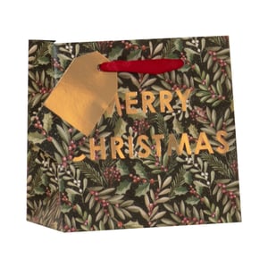 Present small gifts with festive elegance using our Extra Small Evergreen Gift Bag. This charming bag features a classic dark background, richly patterned with evergreen leaves and vibrant red berries, evoking a traditional Christmas feel. The 'MERRY CHRISTMAS' message is beautifully foiled in gold, adding a touch of sparkle, and it's completed with a coordinating gold gift tag and a bright red ribbon handle.
Ideal for jewellery, small trinkets, or stocking fillers, these bags are supplied by Partisan Products Ltd. in a handy pack size of 1x6. Ensure your customers can wrap their presents beautifully this holiday season.