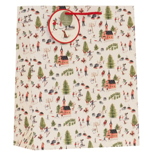 Capture the joy of the season with our Large Snow Day Gift Bag. This enchanting bag showcases a lively winter wonderland, featuring cheerful skiers, snowboarders, quaint village scenes, and snow-dusted pine trees. The festive red handles complete the look, making it an ideal choice for Christmas and winter gifts. We're proud to say this bag is also eco-friendly and recyclable, offering a thoughtful option for your customers. Available in a handy pack of 6, these popular bags from Partisan Products Ltd are perfect for spreading holiday cheer.