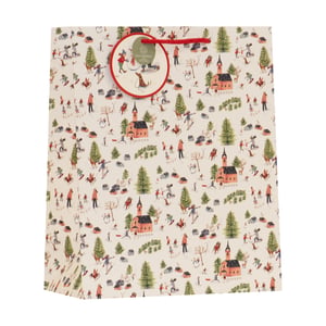 Make every gift feel extra special with our charming Medium Snow Day Gift Bag. This delightful design captures the joy of winter, featuring a bustling snowy village scene with skiers, snowboarders, and festive figures amidst quaint houses, churches, and evergreen trees. The vibrant red ribbon handles add a perfect pop of colour, while the attached eco-friendly tag underscores a commitment to sustainability. Ideal for Christmas, seasonal celebrations, or any winter occasion, these bags from Partisan Products Ltd. are designed to enchant. Supplied in a convenient pack of 6, they're ready to brighten up your retail offering.
