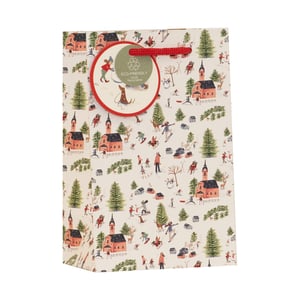 Bring the magic of a winter wonderland to your gift-giving with our charming Small Snow Day Gift Bag! This delightful bag features an enchanting scene of skiers, snowboarders, and playful animals amidst quaint village houses and snow-dusted pine trees. The intricate design captures the joy and spirit of the festive season, making every gift feel extra special.
Crafted with care, this gift bag also boasts an eco-friendly touch, proudly displaying its '100% Recyclable' credentials – perfect for conscious consumers. The sturdy red rope handles add a pop of colour and ensure comfortable carrying. Ideal for small presents, these bags come in a convenient pack of 6, ready to add a touch of festive cheer to your retail offering. A truly lovely choice for Christmas and winter celebrations!