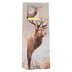 Present your bottled gifts in style this winter with our stunning Winter Stag Bottle Bag. Featuring a majestic stag amidst a serene, snow-dusted landscape, this elegant bag adds a touch of rustic charm and festive sophistication to any present. The beautiful artwork captures the spirit of the season, making it perfect for Christmas, New Year, or any winter celebration. Crafted for quality, it's an ideal choice for wine, spirits, or other special bottled treats. Available in a convenient pack of 6, these bags are sure to be a popular choice for your customers looking for that extra special touch. From Partisan Products Ltd, bring the beauty of winter to your gift-giving.