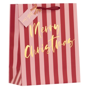 Make your customers' gifts truly special this festive season with our stunning Large Pink Stripe Gift Bag. From Partisan Products Ltd., this eye-catching bag boasts a chic design of bold pink and red vertical stripes, beautifully accented with elegant gold foil 'Merry Christmas' lettering. Each bag includes a charming 'With Love' gift tag, tied with a coordinating red ribbon, adding a touch of luxury and thoughtfulness to any present. Its generous size makes it perfect for a wide range of Christmas gifts. Stock up effortlessly with our convenient pack size of 1x6, ensuring you're well-prepared for the holiday rush. A beautiful and premium choice for any retailer.