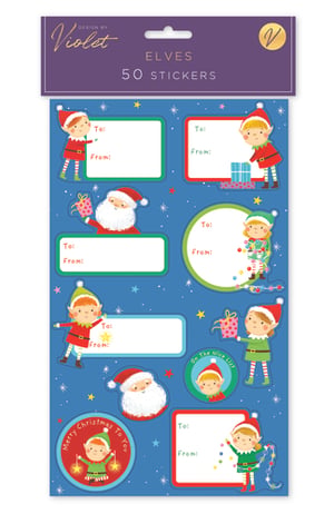 Get ready for a truly magical Christmas with these delightful Elves 50 Stickers! Designed by Violet, this charming collection features an array of adorable elves, jolly Santa Claus, and festive messages perfect for the holiday season. Each pack contains 50 vibrant stickers, ideal for adding a special touch to gifts with 'To:' and 'From:' labels, decorating cards, or simply spreading Christmas cheer. From elves holding presents to Santa himself, and even a 'Merry Christmas To You' message, these stickers are sure to bring smiles and make every present feel extra special this year.