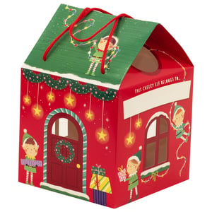 Welcome the magic of Christmas with our delightful Elf House Arrival Box! Perfect for retailers looking to enchant their customers, this charming house-shaped gift box is beautifully illustrated with playful elves, twinkling lights, and festive garlands. Each box features a dedicated space for personalisation, reading 'THIS CHEEKY ELF BELONGS TO...', making it an ideal choice for welcoming a special Christmas elf or presenting a small gift.

Designed by Partisan Products Ltd., these vibrant red and green boxes come complete with a sturdy red handle for easy carrying. Stock up on this enchanting item, available in a convenient pack size of 1x6, and help your customers create unforgettable festive memories. It's a wonderful way to add a touch of whimsy to any Christmas display!