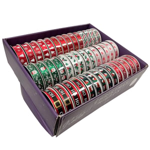 Get ready for the festive season with our delightful 2m Satin Printed Ribbon collection! This fantastic wholesale pack includes 42 spools, each featuring 2 metres of beautiful satin ribbon. You'll find an incredible array of Christmas designs, from classic Santa and "HO HO HO" patterns to elegant snowflakes, holly, and festive stripes. Perfect for adding that special touch to gift wrapping, crafting projects, or seasonal decorations. Stock up your shelves with this versatile and charming assortment. Your customers will adore the variety and quality, making every present extra special this Christmas.