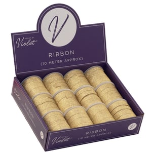 Add a touch of dazzling glamour to your customers' projects with our 10M Gold Glitter Ribbon. Perfect for festive occasions, elegant gift wrapping, or adding sparkle to crafts, this beautiful ribbon is a must-have for any creative endeavour.
Each spool offers approximately 10 meters of shimmering gold glitter ribbon, ensuring plenty for various uses. Supplied by Partisan Products Ltd., this wholesale pack contains 12 individual spools, making it ideal for retail display and easy stocking. Elevate your craft and gift supplies with this versatile and eye-catching glitter ribbon from Design by Violet. Your customers will adore the brilliant finish and endless possibilities!
