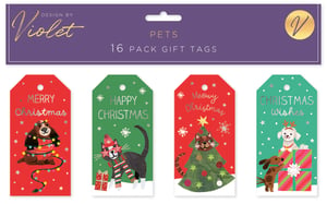 Introduce a delightful touch to your Christmas gifting with our 16 Pets Mixed Gift Tags, designed by Violet. This charming collection features four unique designs, each showcasing beloved pets in heartwarming festive scenes. Your customers will adore the playful dog tangled in Christmas lights, the stylish cat in a festive hat and scarf, the curious feline peeking from a decorated tree, and the cheerful duo of dogs with colourful gifts. Each retail pack contains 16 high-quality gift tags, perfect for adding that special finishing touch to presents. Available in a convenient wholesale pack of 12 from Partisan Products Ltd., these irresistible tags are a must-have for your seasonal stock.