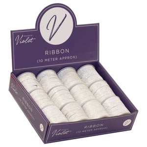 Add a touch of dazzling sparkle to your creations with our beautiful 10M Silver Glitter Ribbon, brought to you by Design by Violet. Perfect for crafters, gift wrappers, and decorators alike, each spool offers approximately 10 meters of shimmering silver ribbon, ready to elevate any project.
This fantastic wholesale pack includes 12 individual spools, presented in a convenient display box, making it ideal for retail shelves or for stocking up your creative supplies. Whether you're embellishing cards, wrapping presents, or adding a festive flourish, this versatile glitter ribbon is sure to impress. Its radiant finish catches the light beautifully, ensuring your designs truly stand out. Get ready to shine!