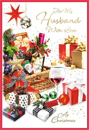 Help your customers celebrate their husband this Christmas with this lovely card from Simon Elvin. Adorned with a rich illustration of festive gifts, a tempting hamper, and classic Christmas decorations, it conveys warmth and affection. The elegant gold lettering "For My Husband With Love At Christmas" adds a personal touch. This appealing card is sure to be a popular choice for the festive season. Available in a convenient pack of 6, it's an ideal addition to your seasonal greeting card selection.