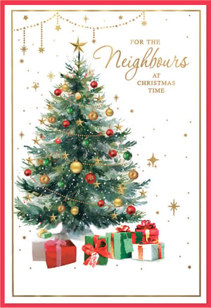 Spread festive cheer to your local community with our delightful 'Neighbours' Christmas Card from Simon Elvin. This charming design features a beautifully decorated Christmas tree, adorned with classic red, gold, and green baubles, shimmering stars, and a golden star topper. A pile of thoughtfully wrapped presents sits at its base, adding to the warm, traditional holiday scene.
The elegant gold script wishing 'FOR THE Neighbours AT CHRISTMAS TIME' makes this card the perfect way for your customers to send warm wishes to those living nearby. Supplied in a convenient pack of 6, these cards are a wonderful addition to any Christmas collection, offering a heartfelt message with a touch of festive sparkle.