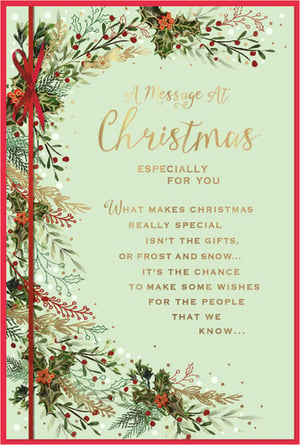 Send warm wishes this festive season with our beautiful Open Male Christmas card. Featuring an elegant design of traditional holly, vibrant berries, and lush green and golden foliage, this card truly captures the spirit of Christmas. The heartfelt message, "What makes Christmas really special isn't the gifts, or frost and snow... It's the chance to make some wishes for the people that we know...", is beautifully presented in a mix of elegant gold script and clear lettering. Perfect for sharing your love and appreciation with friends and family, these thoughtful cards come in a convenient pack of six, making it easy to spread joy to all your loved ones. A truly special way to connect this Christmas.