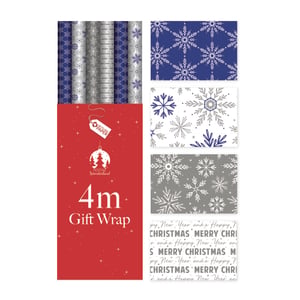 Get ready for the festive season with Tallon's delightful 4M Blue Snowflakes Roll Wrap assortment! This charming collection features a wonderful mix of designs, including elegant blue and silver snowflakes, alongside classic 'Merry Christmas' text patterns.
Each roll provides a generous 4 metres of high-quality, recyclable paper, perfect for wrapping gifts of all shapes and sizes. The 'Festive Wonderland' theme adds a touch of magic to every present. Stock up with our convenient 1x36 pack, ensuring your customers have plenty of beautiful, eco-conscious options for their seasonal gifting. Offer premium wrapping that truly shines!