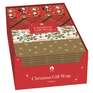 Make every gift extra special this Christmas with our delightful 8 Sheet Traditional Christmas Gift Wrap! This fantastic pack offers a charming selection of classic festive designs, perfect for adding that magical touch to presents.
Each pack contains eight generous sheets, approximately 50 x 70cm, showcasing four distinct patterns. Your customers will adore the variety, from cheerful Santas and traditional red plaid to elegant robins nestled amongst holly and sparkling gold stars.
Ideal for all your gifting needs, this high-quality wrap ensures beautiful presentation. As a wholesale offering, this product comes in a convenient pack of 50, ensuring your store is fully stocked for the bustling holiday season. Offer your customers the perfect finishing touch for their festive gifts!