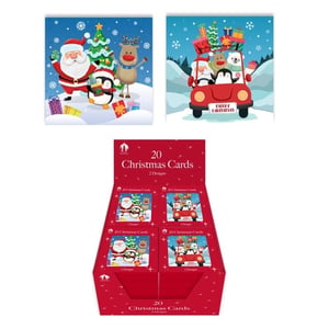 Spread festive cheer with these adorable Tallon 20 Mini Christmas Cards, perfect for the holiday season! Each pack contains 20 charming cards featuring two delightful designs. One design showcases Santa, a friendly penguin, and a reindeer in a snowy wonderland, while the other features the festive crew piled into a bright red car, laden with gifts and ready to deliver joy.

These mini cards are ideal for attaching to presents or sending a quick, heartfelt greeting. With a wholesale pack size of 1x24, you'll receive 24 individual packs of these colourful and cheerful cards, making them a fantastic addition to your seasonal stock. Brighten up your customers' Christmas with these lovely cards!