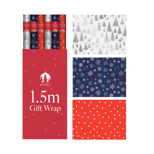 Get ready for a truly magical Christmas with our stunning Red White Blue Christmas Foil Gift Wrap! This fantastic pack brings you 36 rolls of festive cheer, perfect for wrapping all your special gifts. Each roll measures a generous 1.5m, ensuring you have plenty for every present. You'll adore the three delightful designs: elegant silver trees and deer, sparkling blue snowflakes, and classic red stars. The foil finish adds a touch of luxury and shimmer, making your gifts stand out beautifully under the tree. Stock up now and make every present a joy to give and receive!