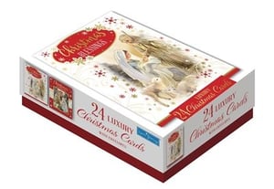 Introduce your customers to the true spirit of Christmas with these exquisite Luxury Portrait Boxed Asst. Religious Christmas Cards from Xpress Yourself. Each beautifully designed box, as pictured, contains 24 luxury portrait-style cards and envelopes, showcasing serene nativity scenes and heartfelt 'Christmas Blessings' messages. The assorted designs offer a wonderful variety for sending traditional festive greetings. This wholesale pack of 6 ensures you're well-stocked for the holiday season, providing a premium option for customers seeking meaningful and elegant Christmas cards.