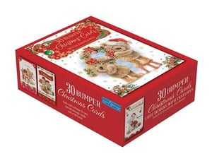 Spread festive cheer with our delightful Christmas Bumper 30 Boxed Asst. Cute cards from Xpress Yourself. Each bumper box contains 30 charming Christmas cards, complete with envelopes, featuring an array of adorable and cute designs. The box top showcases sweet teddy bear characters in a festive wreath and Santa hat, hinting at the lovely assortment within. Every card includes its own special message inside and a fun finish, adding an extra touch of thoughtfulness. These fantastic value packs are perfect for customers looking for a wonderful selection of cards to send this holiday season. Available in a convenient 1x6 wholesale pack size.