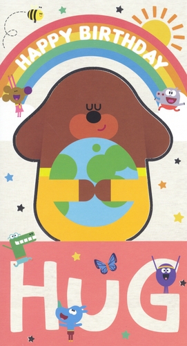 Bring a burst of joy to any birthday celebration with this delightful Hey Duggee! Open Birthday card. Featuring everyone's favourite big, friendly dog, Duggee, holding a globe, this card is sure to make recipients smile. Above Duggee, a vibrant rainbow proudly displays 'HAPPY BIRTHDAY', surrounded by cheerful stars, a buzzing bee, and the adorable Squirrels. The bottom of the card spells out a warm 'HUG' in bold letters, accompanied by more playful characters and a charming butterfly.
Perfect for fans of the beloved CBeebies show, this colourful and engaging design is ideal for children of all ages. Each card is a celebration of friendship and happiness, making it a wonderful choice for any birthday occasion. Supplied by Danilo, this Open Birthday card comes in a convenient pack of 6, ready to stock your shelves.