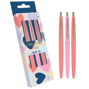 Add a touch of love to your stationery collection with our delightful 3 Pack Hearts Ballpoint Pens. Each set features three stylish pens in charming coral and soft pink hues, beautifully complemented by elegant gold-tone clips. Perfect for jotting down notes, writing heartfelt messages, or simply adding a pop of colour to your desk, these pens write smoothly in classic black ink.
The adorable heart-patterned packaging, adorned with various pastel and deep heart designs, makes them an instant eye-catcher and an ideal gift for any occasion, from Valentine's Day to everyday appreciation. Stock up your store with this lovely stationery essential; available in a convenient wholesale pack of 12. Bring joy and functionality to your customers' writing experience!