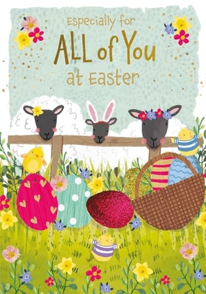 Introduce a burst of Easter joy to your shelves with our delightful 'To All Of You' Easter card! This charming design features three adorable sheep peeking over a fence, one even sporting cute bunny ears, surrounded by a vibrant spring meadow. Cheerful chicks frolic amongst beautifully decorated Easter eggs and colourful flowers, all under a sky sprinkled with golden glitter.
The warm message, 'Especially for ALL of You at Easter', makes this card perfect for sharing festive wishes with families and groups. Supplied by Nigel Quiney Publications, each pack contains 6 cards, ready to bring smiles this Easter season. Stock up on this lovely design and help your customers spread happiness.