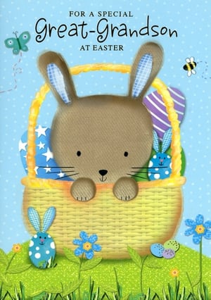 Make your great-grandson's Easter extra special with this delightful card! Adorned with a charming brown bunny peeking from a woven basket, it's brimming with colourful Easter eggs and playful smaller bunnies. The cheerful design captures the joy of spring, featuring vibrant flowers, a buzzing bee, and a fluttering butterfly against a sweet polka-dot sky. With its heartwarming message and adorable artwork, this card is the perfect way to send your love and best wishes this Easter. Available in a convenient pack of 6, ensuring you have plenty of smiles to share.