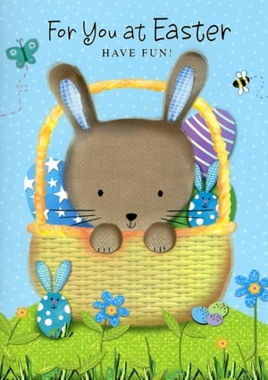 Bring a smile to every customer's face this Easter with our delightful Open Easter card from Simon Elvin. This charming design features an adorable brown bunny peeking out from a woven basket, overflowing with beautifully decorated Easter eggs. The cheerful scene is completed with playful smaller bunnies, vibrant flowers, and buzzing insects, all set against a lovely polka-dot sky. With the sweet message "For You at Easter, HAVE FUN!", it's the perfect way to spread joy. Available in a convenient pack of 6, these cards are sure to be a popular choice for your seasonal display.
