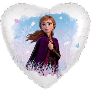 Bring the magic of Arendelle to life with our enchanting 18" Frozen Anna Heart Shape balloon! This delightful foil balloon features a beautiful depiction of Princess Anna, dressed in her signature purple cape, against a serene winter backdrop of bare trees and gently falling leaves. The charming heart shape adds an extra touch of warmth to any celebration. Perfect for birthdays, themed parties, or simply to surprise a Frozen fan, this eye-catching balloon is sure to be a hit. Sold individually, it's ready to inflate and create a memorable moment. Let Anna's adventurous spirit brighten your event!