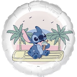 Bring a splash of summer fun to any celebration with this delightful 17" Stitch Ice Cream foil balloon! Featuring everyone's favourite mischievous alien, Stitch, enjoying a delicious ice cream cone on a sunny beach with palm trees, it's perfect for Lilo & Stitch fans. The charming design and soft, inviting colours make it an eye-catching addition to any party decor or gift. Supplied by Folat, each balloon comes as a single unit, ready to inflate and bring smiles. A wonderful choice for summer parties, birthdays, or simply to brighten someone's day!