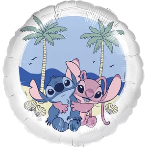 Bring a touch of Hawaiian charm to any celebration with this adorable 18" Stitch and Angel foil balloon! Featuring everyone's favourite mischievous yet lovable alien, Stitch, sharing a heartwarming hug with his sweet companion, Angel, against a vibrant beach backdrop. Palm trees sway gently, and seashells dot the sand, creating a perfect tropical scene.
This eye-catching balloon is ideal for Lilo & Stitch fans of all ages, making it a fantastic addition to birthday parties, themed events, or as a delightful gift. Supplied by Folat, each high-quality balloon comes individually packed, ready to inflate and spread smiles. Add a splash of Disney magic to your inventory today!
