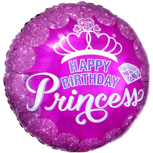 Make any birthday extra special with our dazzling 17" Princess Crown & Gem foil balloon! This vibrant magenta balloon features a beautiful white crown adorned with a sparkling heart gem, perfect for celebrating your little princess. The glittery scalloped border adds an enchanting touch, complementing the 'Happy Birthday Princess' message. A charming diamond illustration completes the regal design. This eye-catching balloon comes as a single, ready to brighten any party. It's the ultimate accessory for a princess-themed celebration, sure to bring smiles and sparkle to the big day!
