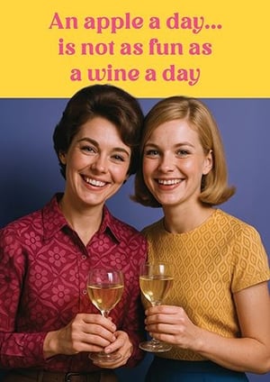 Introduce a splash of fun to your greeting card selection with our 'Open Humorous' card! Featuring a delightful retro design, this card showcases two smiling friends enjoying a glass of wine, perfectly paired with the witty message: 'An apple a day... is not as fun as a wine a day'.

This charming card is sure to bring a smile to any recipient, making it ideal for birthdays, celebrations, or simply to brighten someone's day. It's a fantastic choice for customers looking for something light-hearted and relatable.

Supplied by the Great British Card Company, each pack contains 6 cards, ready to add a touch of cheer to your shelves. Order your 1x6 pack today and let the good times flow!