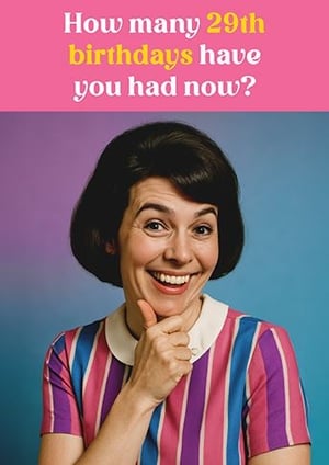 Bring a smile to any birthday celebration with this fantastic Open Humorous card from the Great British Card Company! Featuring a wonderfully cheeky message asking 'How many 29th birthdays have you had now?', it's perfect for those who appreciate a playful jab at their age. The vibrant design showcases a cheerful woman with a mischievous grin, set against a colourful background, making it truly eye-catching. This card is sure to be a hit with customers looking for a light-hearted and memorable way to wish someone a happy birthday. Available in a convenient pack size of 1x6, it's an excellent addition to your greeting card selection.