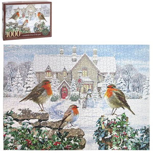 Immerse yourself in the enchanting beauty of winter with our "Wonderful Time Of The Year Robins Jigsaw Puzzle". This delightful 1000-piece puzzle captures a truly quintessential snowy scene, perfect for cosy evenings. Admire the charming robins, beautifully detailed, as they perch on a snow-dusted stone wall, surrounded by vibrant holly and berries. In the background, a picturesque, snow-covered house glows invitingly, complete with a cheerful snowman. This captivating puzzle offers hours of engaging fun for the whole family, making it an ideal gift for puzzle enthusiasts and anyone who cherishes the festive season. A truly wonderful way to celebrate the most magical time of the year!