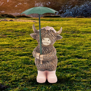 Bring a touch of whimsical charm to any garden or home with our adorable 'Highland Cow Rainy Days' ornament! This delightful figurine captures the beloved Scottish breed in a truly unique way, complete with a sturdy green umbrella and sweet pink wellington boots, ready for whatever the weather brings.
Crafted with intricate detail, from its shaggy coat to its endearing expression, this Highland Cow is sure to bring a smile to faces. Perfect for adding character to flowerbeds, patios, or even as a quirky indoor accent. A charming addition to any retail collection, supplied by Lesser and Pavey Ltd.