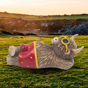 Bring a touch of holiday cheer to your customers' homes with this adorable Highland Cow Beach Time Red Swim Shorts figurine from Lesser and Pavey Ltd. This charming single item features a relaxed Highland cow, complete with stylish red swim shorts and cool yellow sunglasses perched on its head.
Perfect for adding a whimsical touch to any indoor or outdoor space, this delightful decoration captures the essence of a laid-back summer day. Its detailed design and playful attitude make it an irresistible gift or a fun addition to any collection. Stock up on these unique pieces and watch them fly off the shelves!